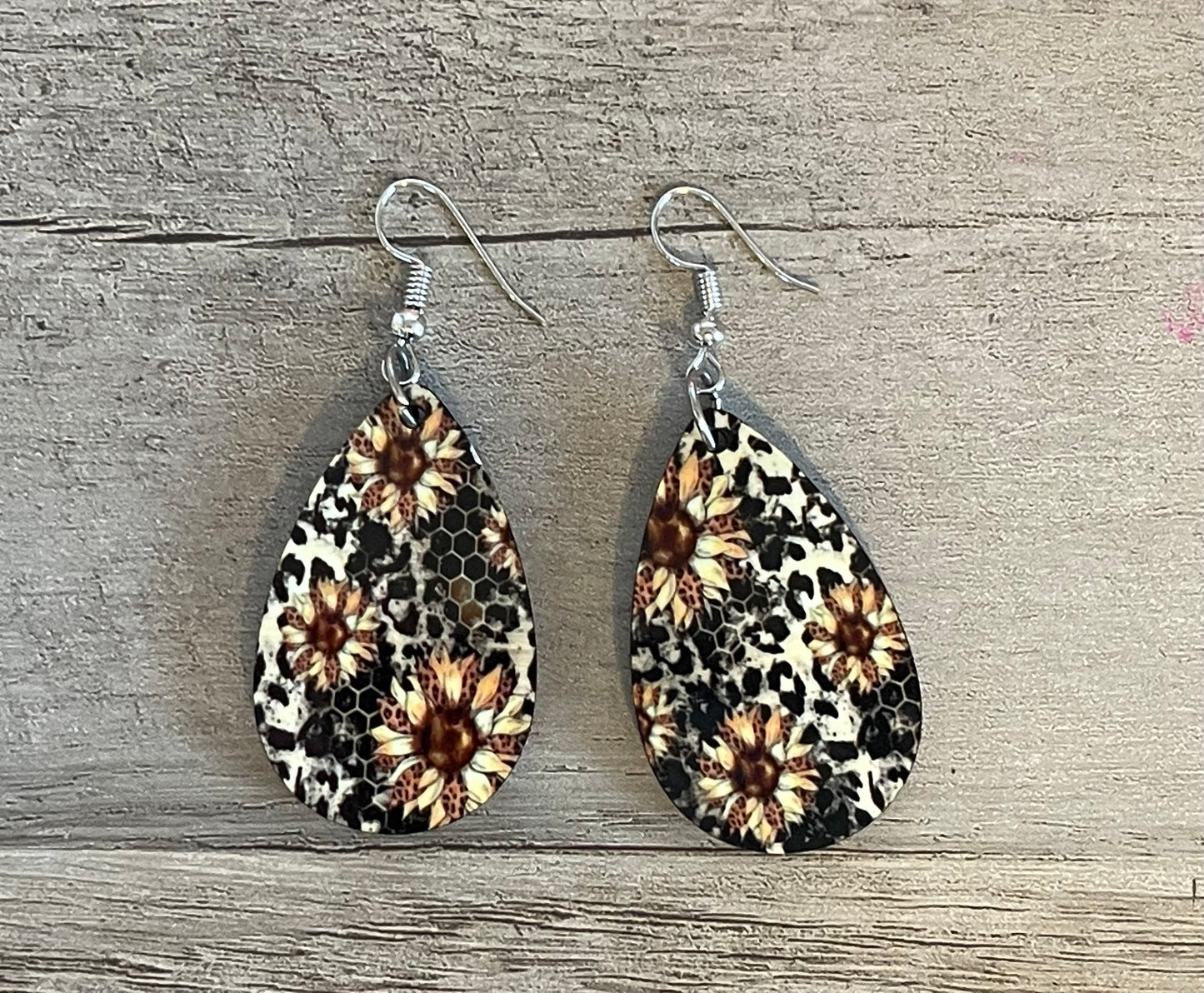 Leopard Print and Sunflower Earrings