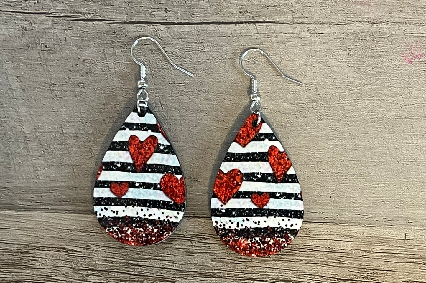 Valentines Day Hearts and Stripes Earrings