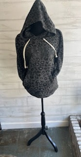 Black Leopard Print Hoodie